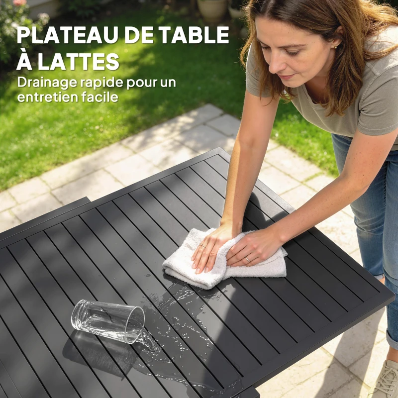 Outsunny Salon de Jardin 7 Pièces Table Extensible Aluminium 6 Chaises Empilables Textilène Rembourré 90/180 x 80 x 75 cm Gris
