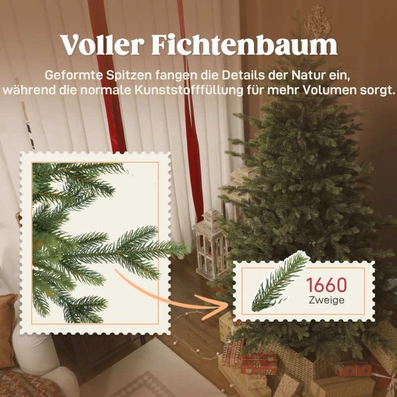 HOMCOM Künstlicher Weihnachtsbaum mit realistischen Zweigen, Kunst-Tannenbaum, Metallständer, leichte Montage, Grün