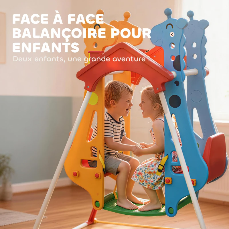 AIYAPLAY Balançoire pour Enfants, Portique Balançoire Enfants 3-5 Ans avec Double Siège Face à Face, 114x94x134,5cm, Multicolore