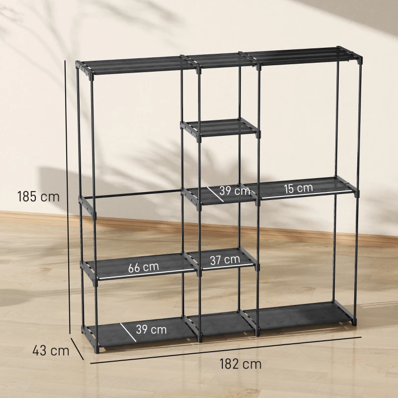 HOMCOM Stoffkleiderschrank mit Kleiderstange 182x43x185 cm Schwarz