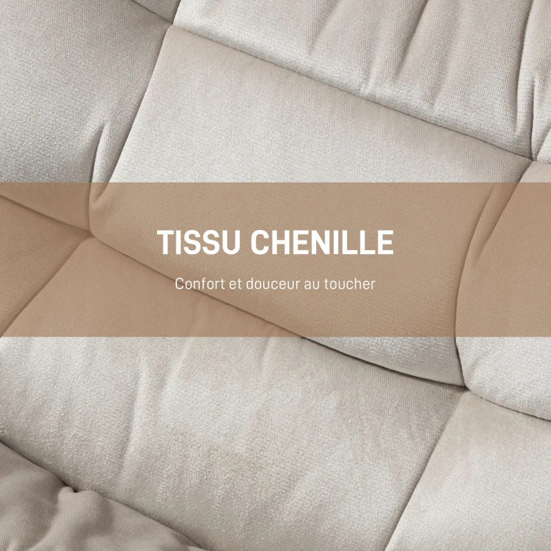 HOMCOM Fauteuil de salon pivotant, chaise rembourrée en chenille sans accoudoirs, assise et dossier larges, 70x80x82cm, crème