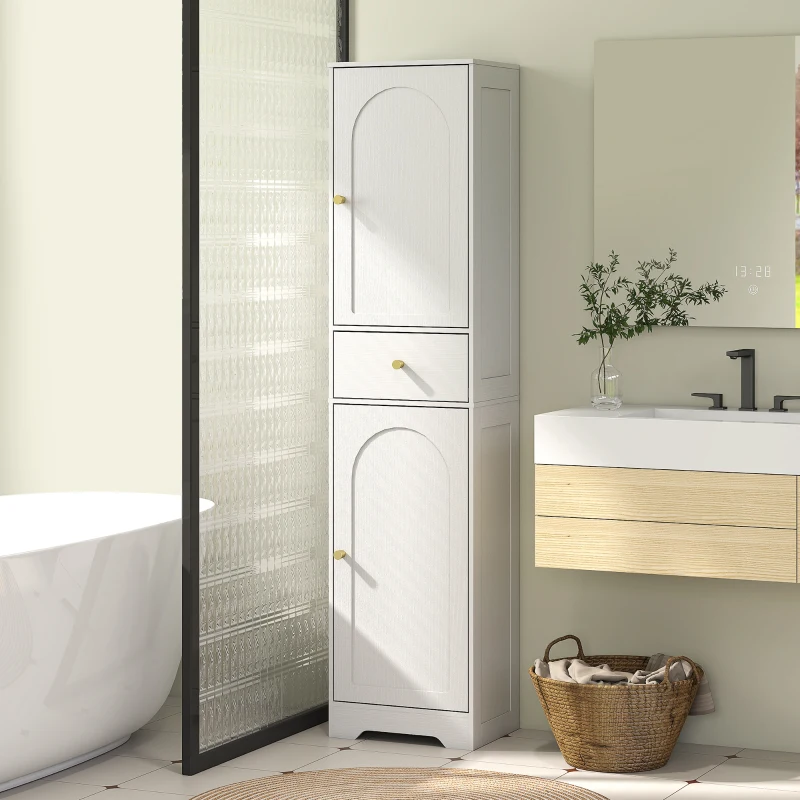 HOMCOM Armoire salle de bain haute meuble de rangement colonne avec placards tiroir et étagères réglables 40x29,5x170cm blanc