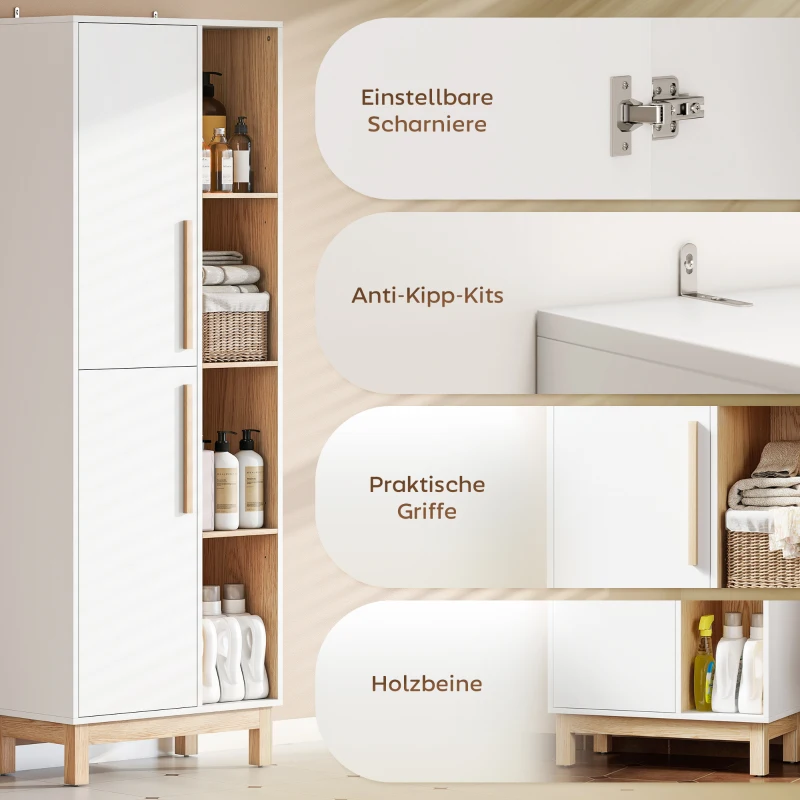 HOMCOM 176 cm großes Bücherregal, 4 offene Regale, 2 Schränke, freistehender Bücherschrank, MDF, Weiß