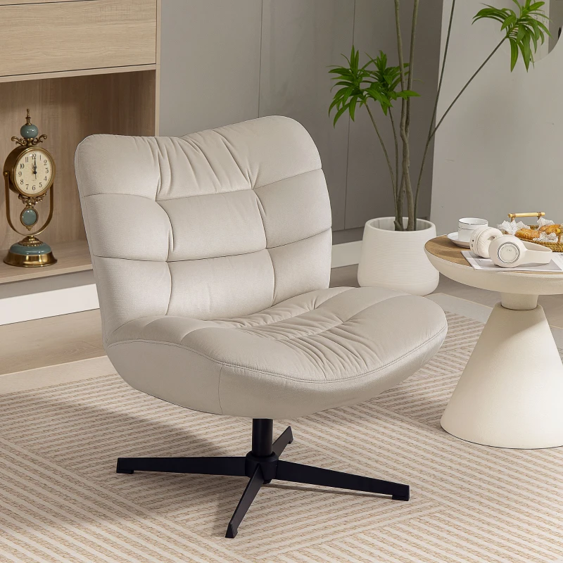 HOMCOM Fauteuil de salon pivotant, chaise rembourrée en chenille sans accoudoirs, assise et dossier larges, 70x80x82cm, crème