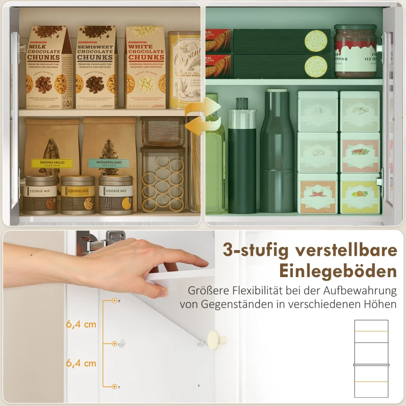 HOMCOM Küchenschrank mit Arbeitsfläche, Weinglashalter, Vorratsschrank für Küche, Esszimmer, 170 cm, MDF, Glas, Weiß