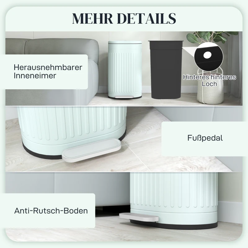 HOMCOM Mülleimer 30L Treteimer mit Deckel Fußpedal herausnehmbarem Inneneimer Soft-Close-Funktion 36,5 x 31,2 x 60,8 cm, Grün