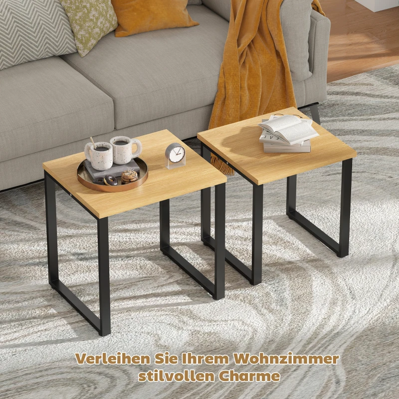 HOMCOM Couchtisch 2er Set Wohnzimmertisch mit Metallrahmen für Wohnzimmer Natur