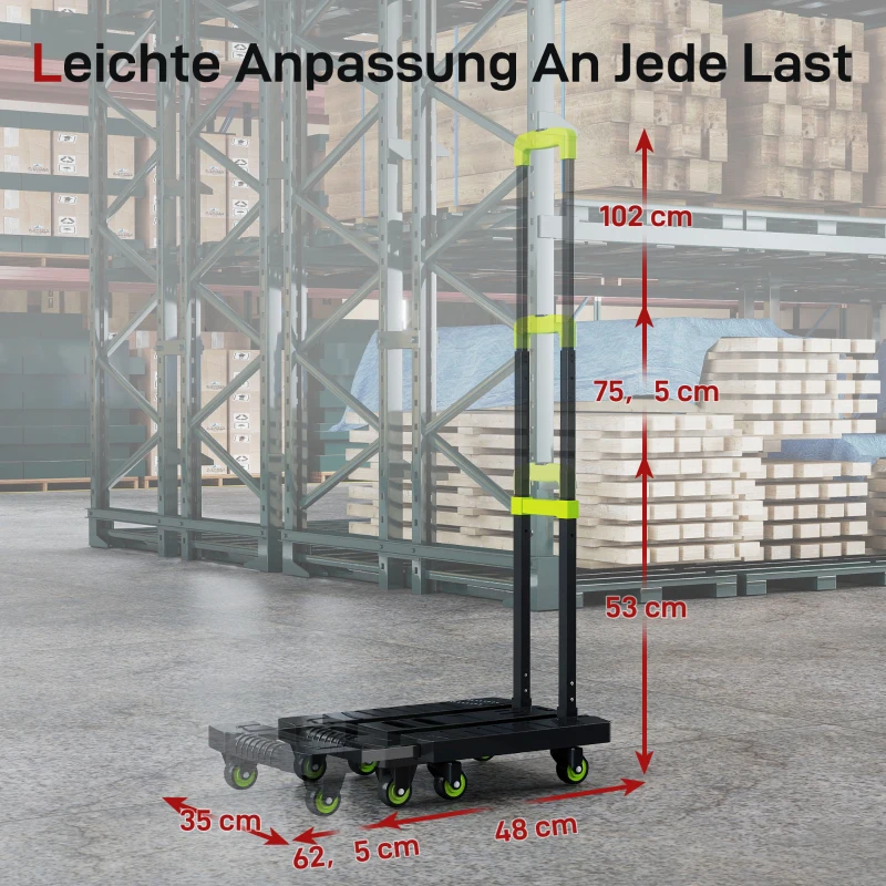 HOMCOM Sackkarre klappbar Metall Transportkarre mit Räder verstellbarem Griff 49 x 35 x 102 cm Grün