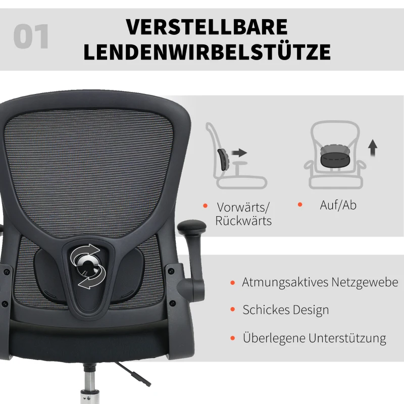 HOMCOM Zeichenstuhl mit Lendenstütze, höhenverstellbar, drehbar, für Homeoffice, Studio, Kunstprojekte, Schwarz