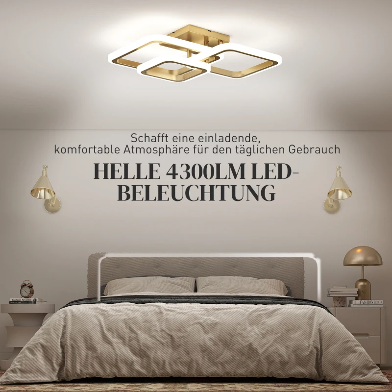 HOMCOM Deckenleuchte LED 40W 4300LM 3500K/4500K/6000K Deckenlampe 3-eckige Wohnzimmerlampe, 48 x 46 x 13 cm, Gold