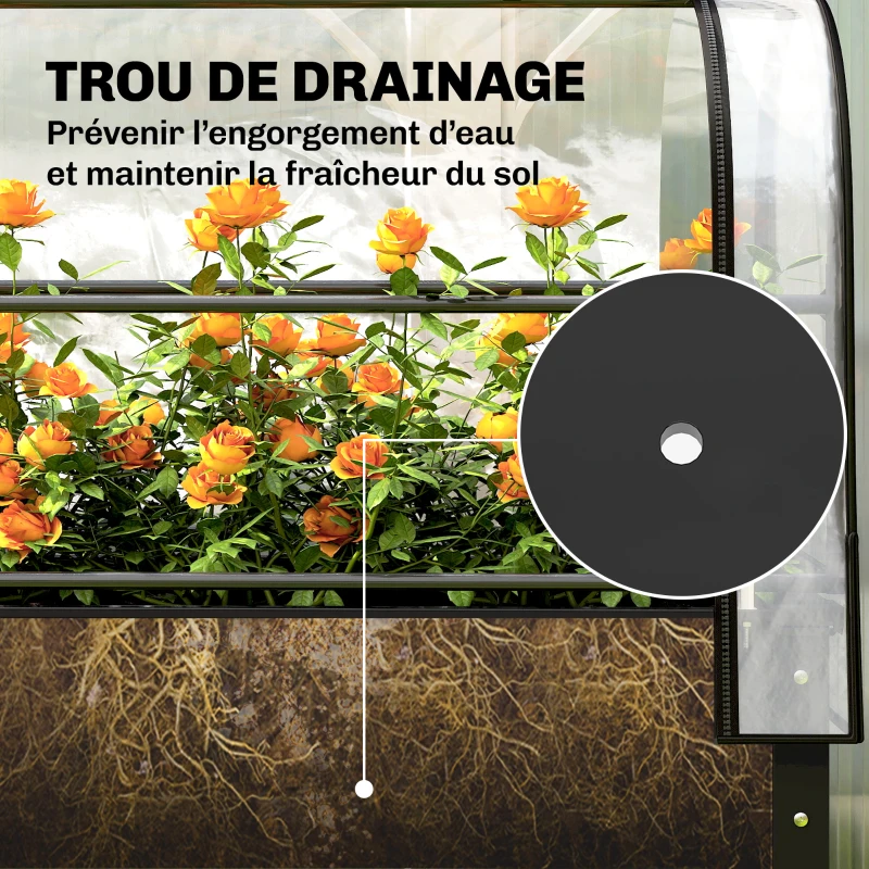 Outsunny Potager sur Pieds avec Serre Rabattable, Jardinière Surélevée en Métal avec Trou de Drainage, 100 x 49 x 136 noir