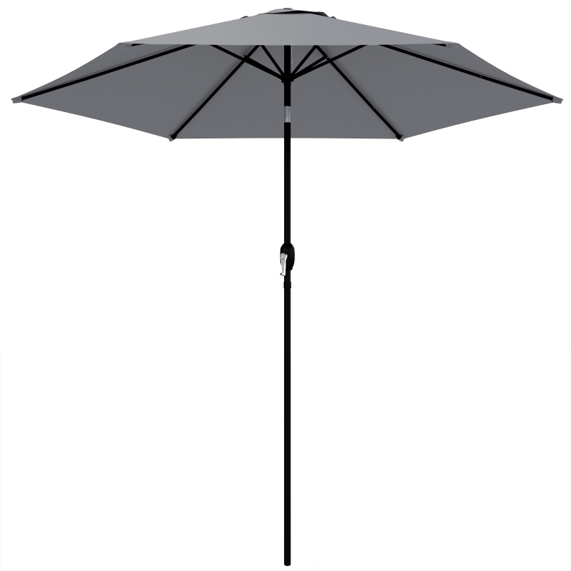 Outsunny Ombrellone giardino Ø200 cm con manovella e palo alluminio, Grigio scuro