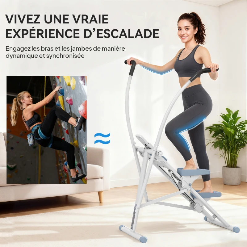 SPORTNOW Stepper escalier pliable climber stairmaster pour exercice de gym à domicile pédales réglables écran LCD 85x80x142cm blanc