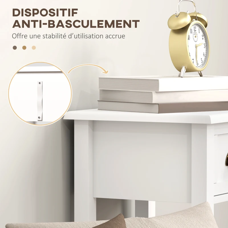 HOMCOM Lot de 2 tables d'appoint Table de Chevet style sophistiqué avec tiroir, étagère inférieure, 30 x 30 x 75 cm, blanc