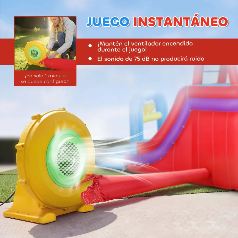 AIYAPLAY Castillo Hinchable Acuático con Soplador 550W Tobogán Pared de Escalada Piscina Aro de Baloncesto Portería de Fútbol