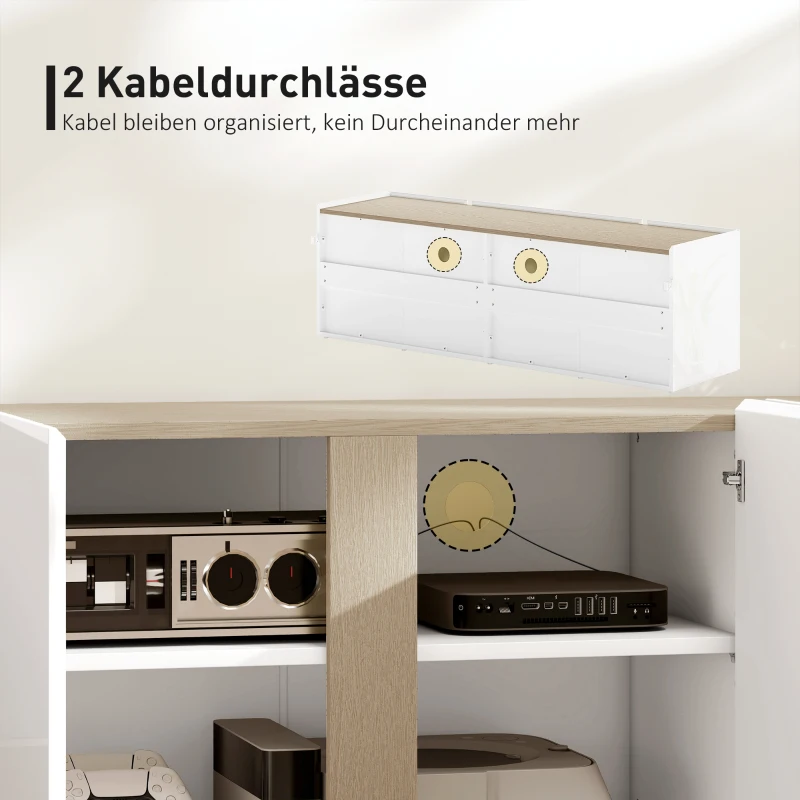 HOMCOM TV-Kommode für 65-Zoll-Fernseher, Fernseh-Schrank mit Soft-Close-Türen, anpassbare Regale, Kabellöcher, für Wohnzimmer, Weiß