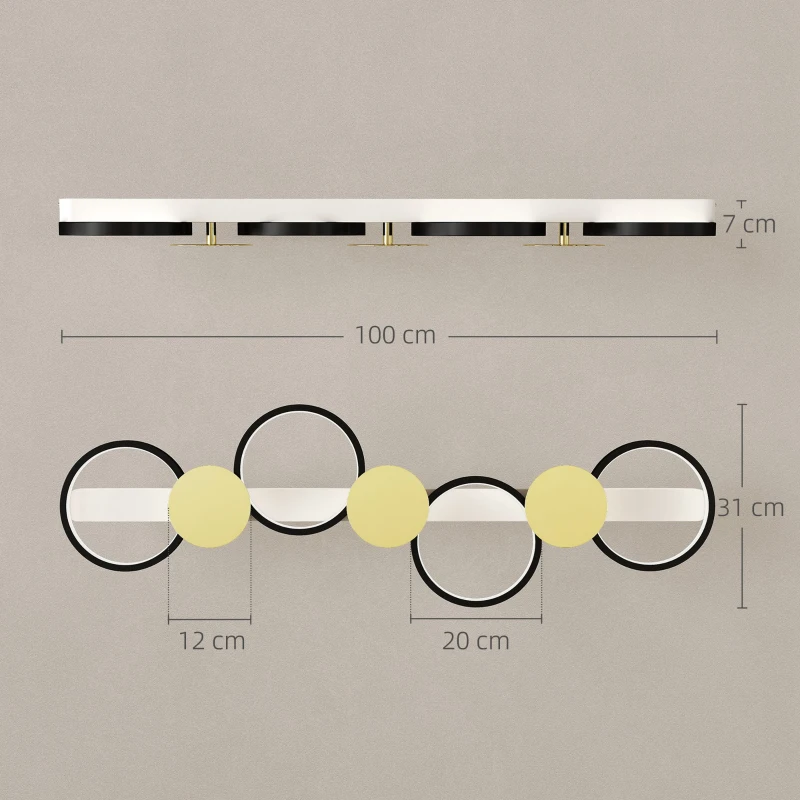 HOMCOM Deckenleuchte LED 38W 1500LM 3000K-6500K Deckenlampe Wohnzimmerlampe mit 4 Glühbirnen Fernbedienung Schwarz+Gold