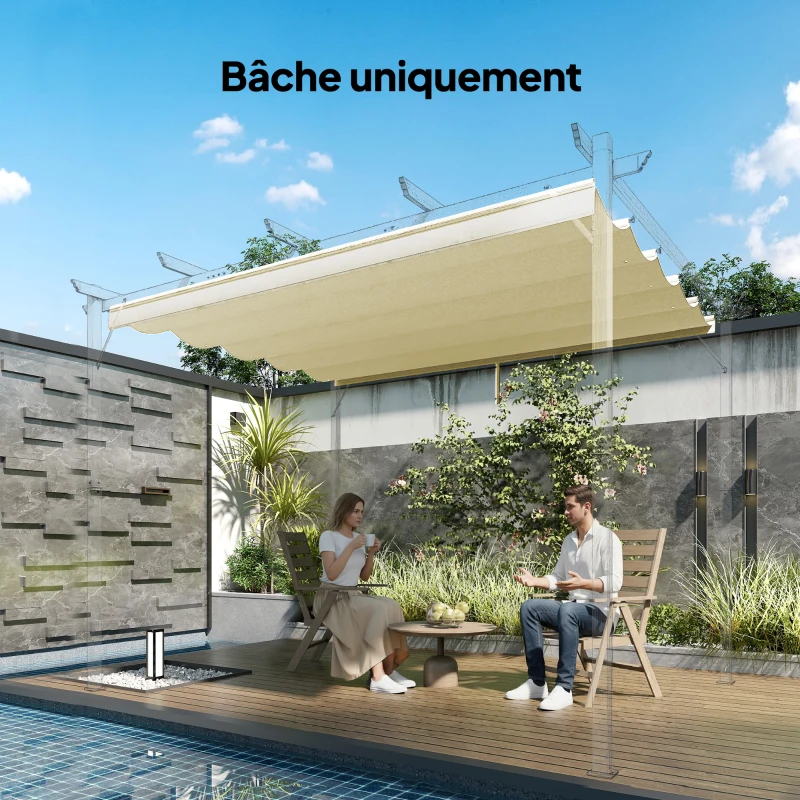 Outsunny Toile de toit pour pergola tonnelle rétractable de 3 x 3 m - toile uniquement 250 x 255 cm crème