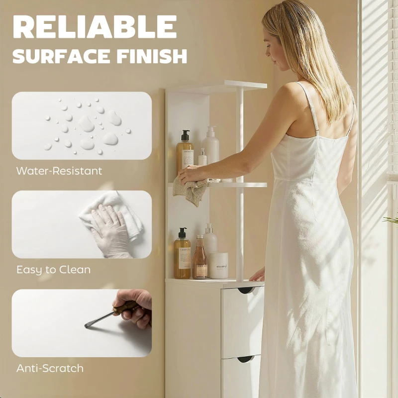 HOMCOM Slim Bathroom Storage Cabinet with Drawers, Tall Bathroom Cupboard with 2-Tier Shelf, White