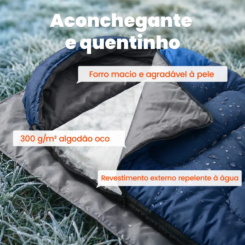 Outsunny Saco-Cama para Adulto Leve e Compacto para 3 Estações Impermeável Portátil Tamanho Pequeno para Acampar Azul-Marinho