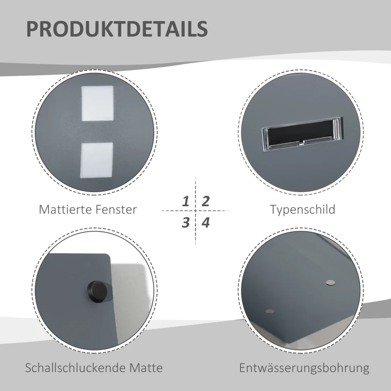 HOMCOM Briefkasten mit Schloss, verzinkter Stahl, 30 cm langer Postschlitz, Grau