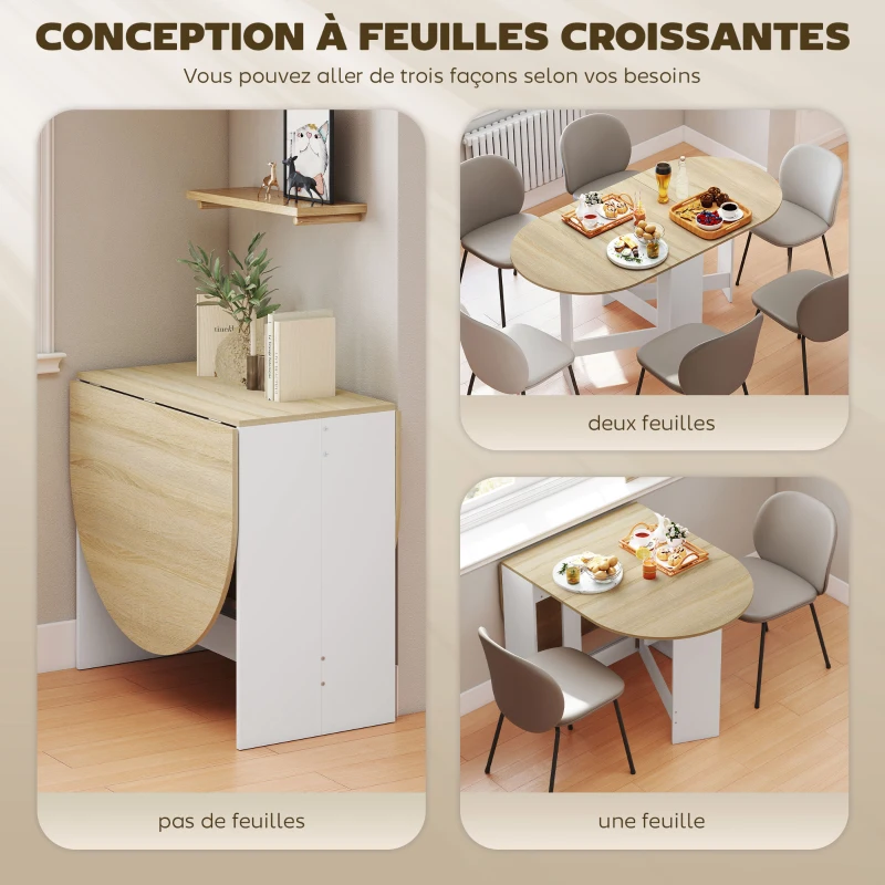 HOMCOM Table à manger pliante, table pliante cuisine ovale jusqu'à 6 personnes, pour petits espaces, salle à manger, bois naturel