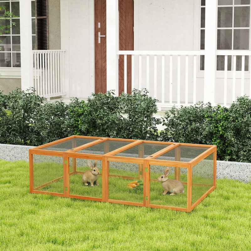 PawHut Clapier cage à lapins extérieur intérieur 2 portes supérieures 181L x 100l x 48H cm bois massif marron
