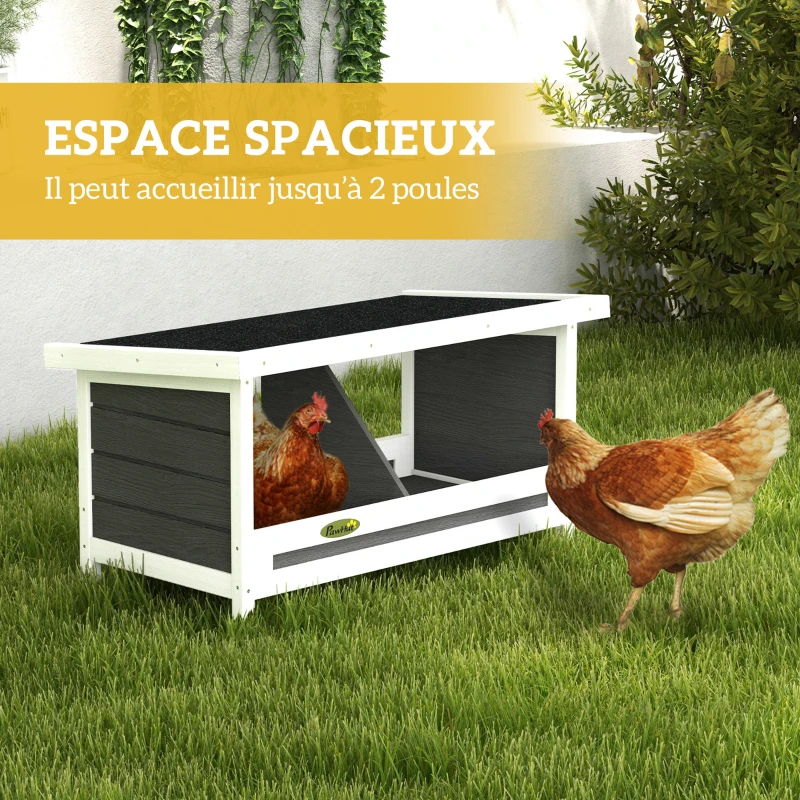 PawHut Pondoir nichoir pour poules 3 emplacements avec toit asphalte structure en bois 66 x 37 x 34 cm gris noir