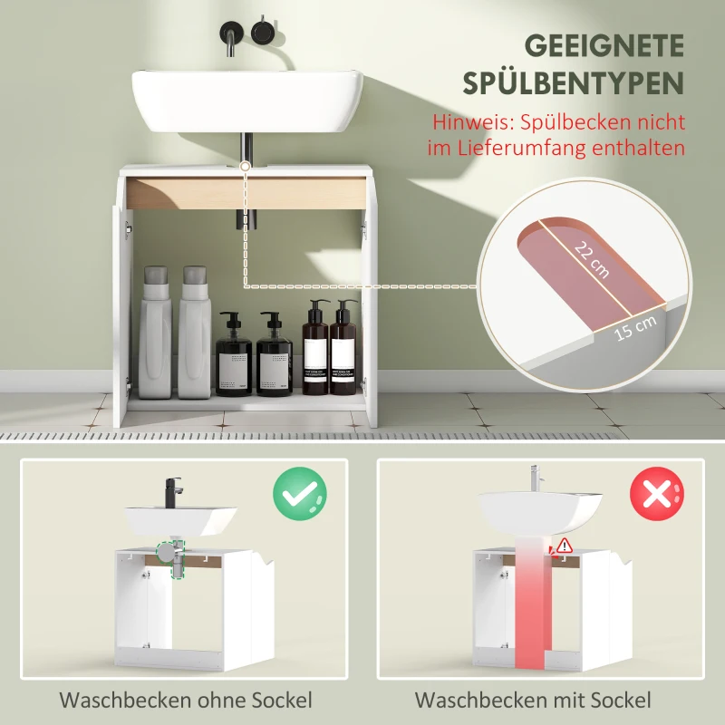 HOMCOM Waschbeckenunterschrank, Badezimmer Unterschrank mit Soft-Close-Türen, Weiß, 60 x 35 x 57,9 cm