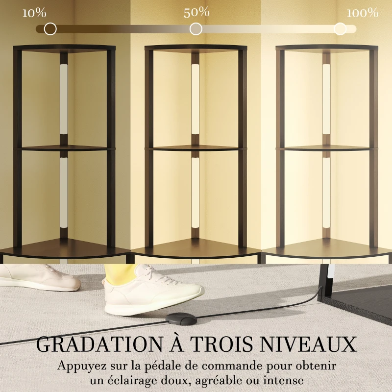 HOMCOM Lampadaire sur pied salon, lampadaire avec étagères d'angle à 4 niveaux, luminosité réglable, 55,5 x 39,5 x 163 cm, noir