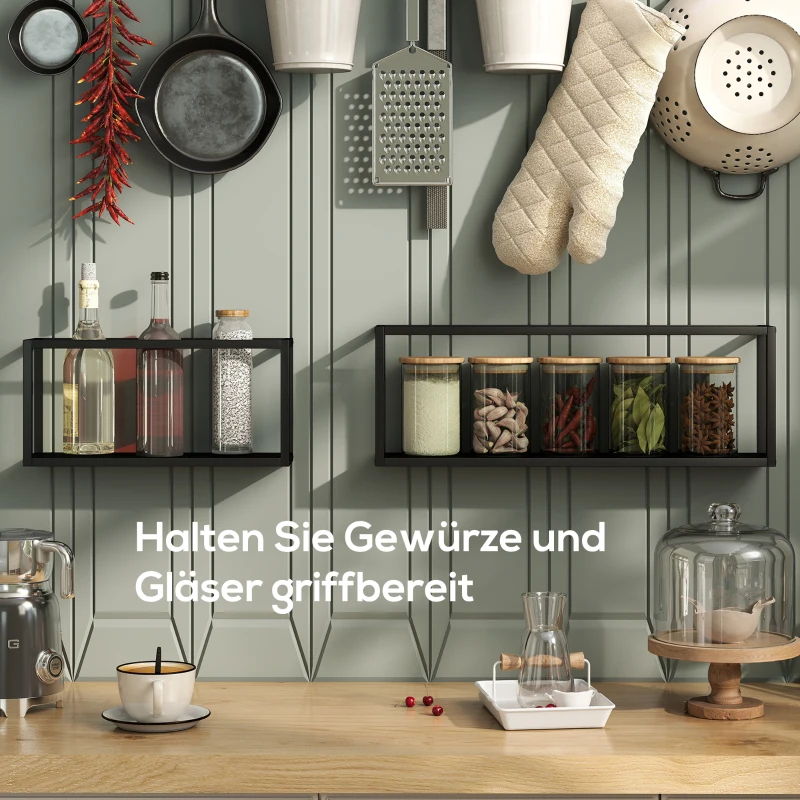 HOMCOM 2er-Set Wandregale, 15 kg Tragkraft, für Wandmontage, Stahl, Schwarz