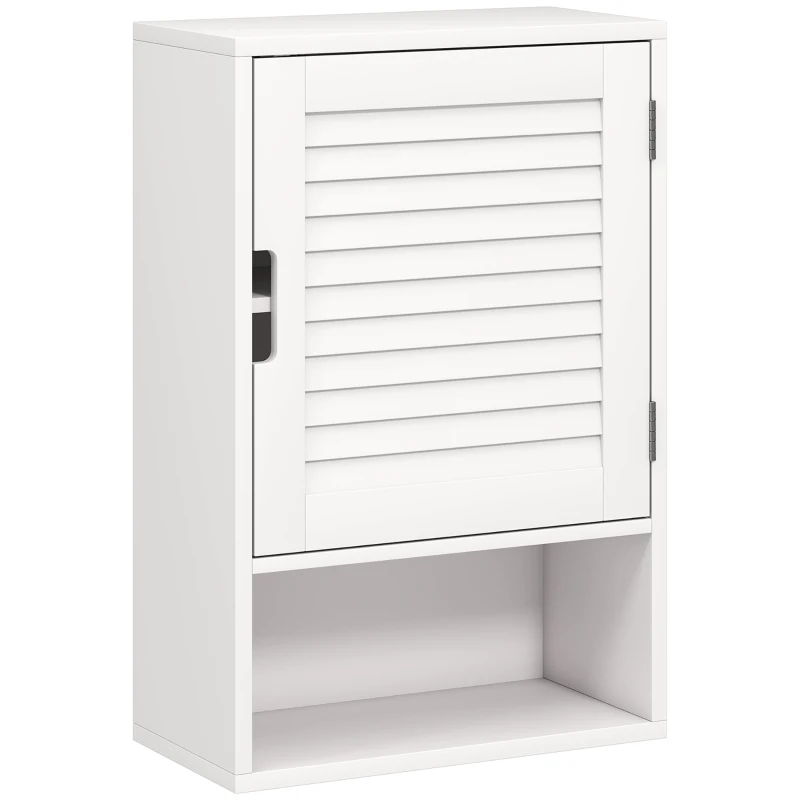 HOMCOM Armoire murale de salle de bain avec porte à lattes, étagère réglable et compartiment ouvert, 40x20x60cm, blanc