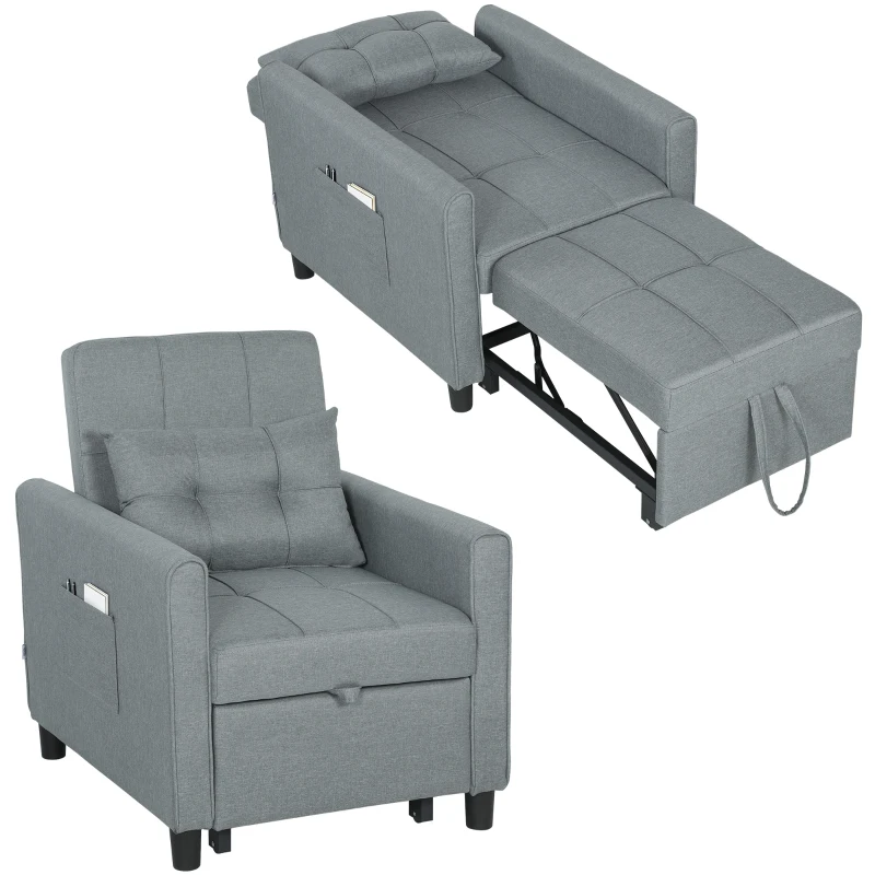 HOMCOM Canapé-lit pliable convertible avec dossier réglable et coussin, Gris