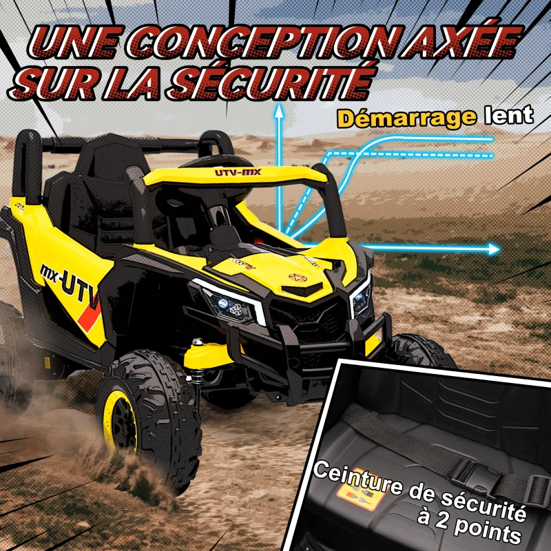 AIYAPLAY Voiture électrique enfants UTV 12 V, buggy électrique enfants avec télécommande, 96 x 61 x 56 cm, jaune(m-6)