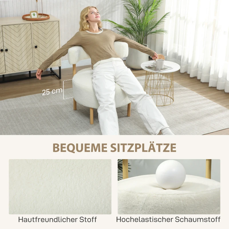HOMCOM Sessel Loungesessel Relaxsessel mit Sherpa-Fleece, Metallbeinen in Holzoptik Polstersessel 67 x 67 x 71 cm Cremeweiß