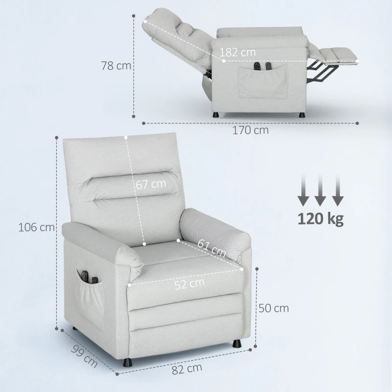 HOMCOM Fauteuil relax électrique massant et chauffant, fauteuil inclinable, repose-pieds, moteur silencieux, 82x99x106cm, gris