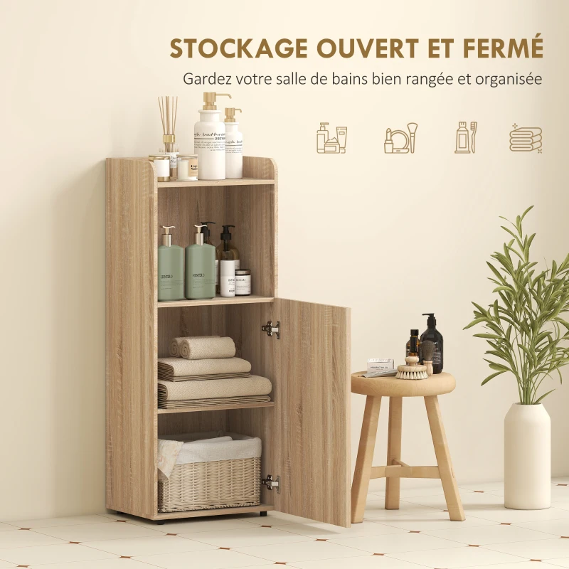 HOMCOM Meuble salle de bain, meuble de rangement étroit 4 niveaux, placard, compartiment ouvert, 40 x 31 x 104 cm, chêne jaune