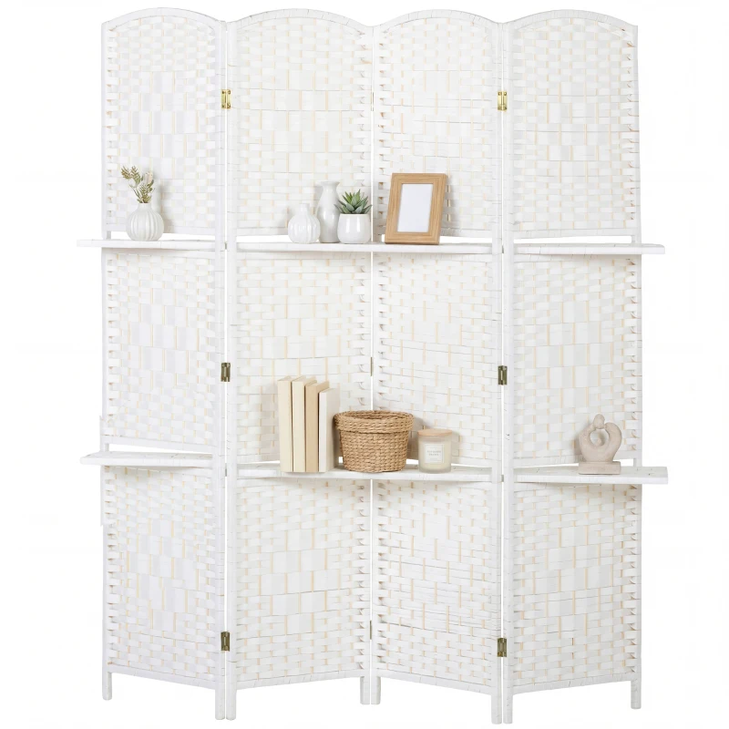 HOMCOM Paravent séparateur de pièce 4 panneaux 160 x170 cm avec 2 étagères, pliable, en bois