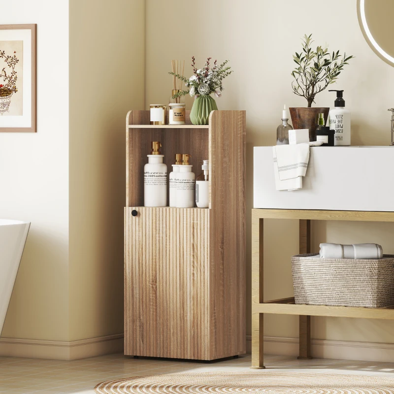 HOMCOM Meuble salle de bain, meuble de rangement étroit 4 niveaux, placard, compartiment ouvert, 40 x 31 x 104 cm, chêne jaune