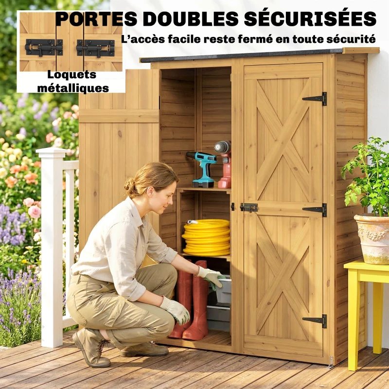 Outsunny Abri de Rangement en Bois, Cabane de Jardin avec 2 Étagères, Marron