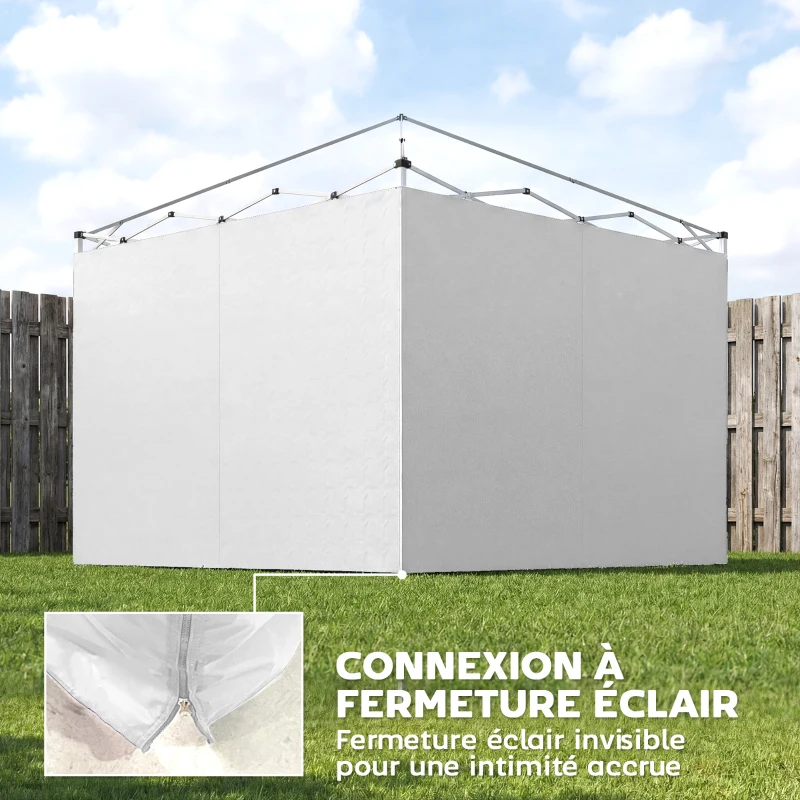 Outsunny Lot de 3 parois latérales pour tonnelle de 3 x 3 m, Panneaux Latéraux pour pavillon, fermeture éclair tissu Oxford blanc