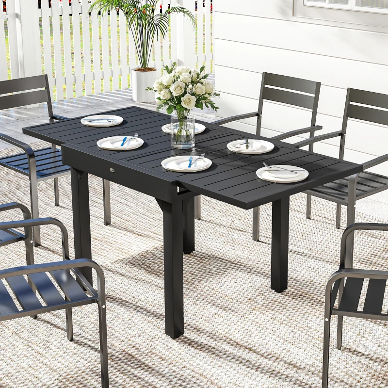 Outsunny Table de jardin extensible pour 4 à 6 personnes, 160/80 x 80 x 75 cm, table à manger extérieure en aluminium, noir