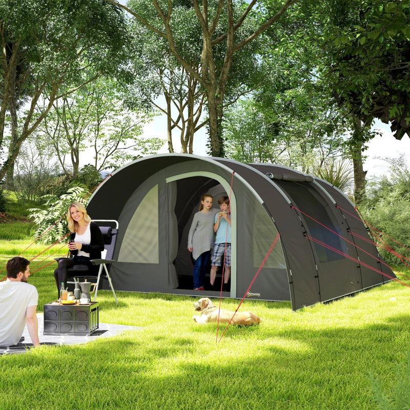 Outsunny Tente de camping avec porche pour 4 à 6 personnes légère ventilée étanche 5 000 mm montage facile sac de transport gris
