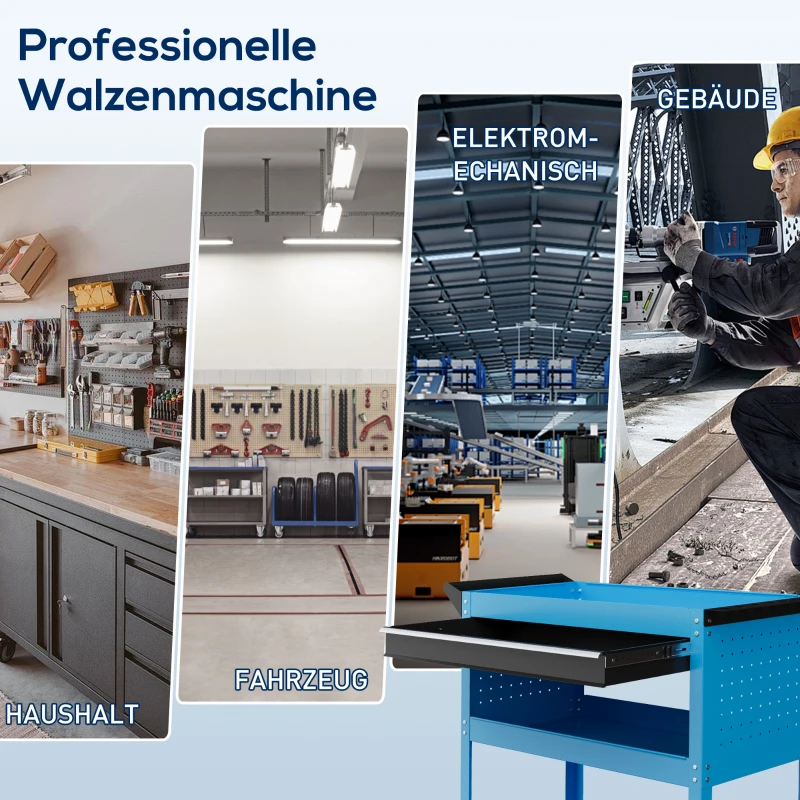 HOMCOM Werkzeugkoffer Werkzeugtrolley Werkzeugbox, 3 Ebenen, 4 Rollen, 82 cm x 35 cm x 76 cm, Blau