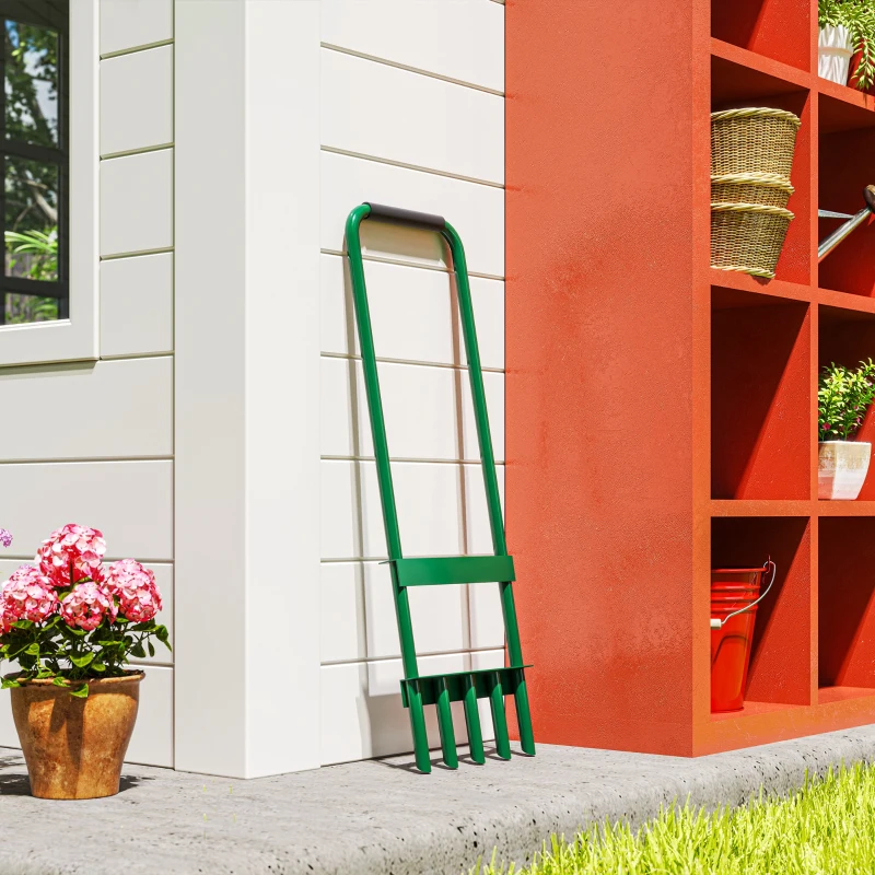 Outsunny Aérateur de pelouse avec pointes creuses, aérateur de gazon manuel avec poignée antidérapante 30 x 4 x 94 cm vert foncé