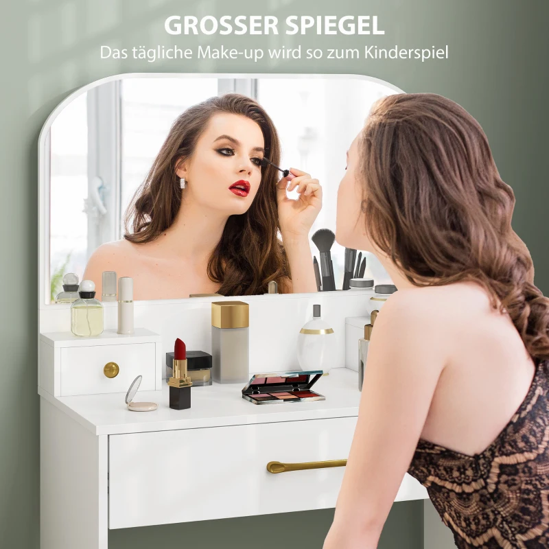 HOMCOM Schminktisch mit Spiegel, Kompakter Schminktisch mit 3 Schubladen, Weiß