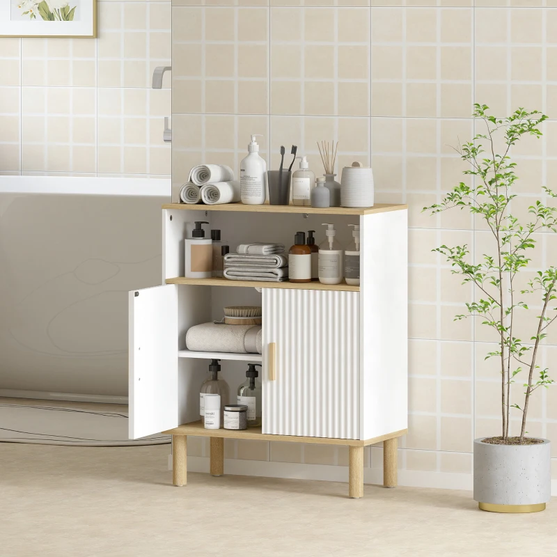 HOMCOM Meuble de salle de bain, meuble de rangement avec 2 portes, compartiment ouvert, étagère réglable, 60x29,5x76,5cm, blanc