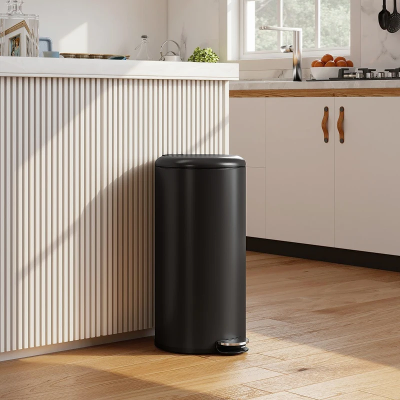 HOMCOM Mülleimer 30L Treteimer Abfalleimer mit Deckel Fußpedal Inneneimer, Soft-Close-Funktion 36 x 30 x 63,5 cm, Schwarz