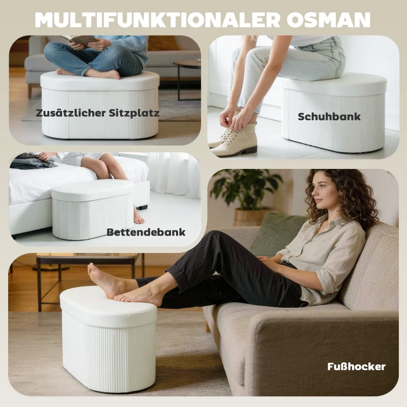 HOMCOM Sitzbank mit Stauraum Klappbar Polsterbank mit Samt-Optik für Wohnzimmer 76 x 38 x 35 cm Creme