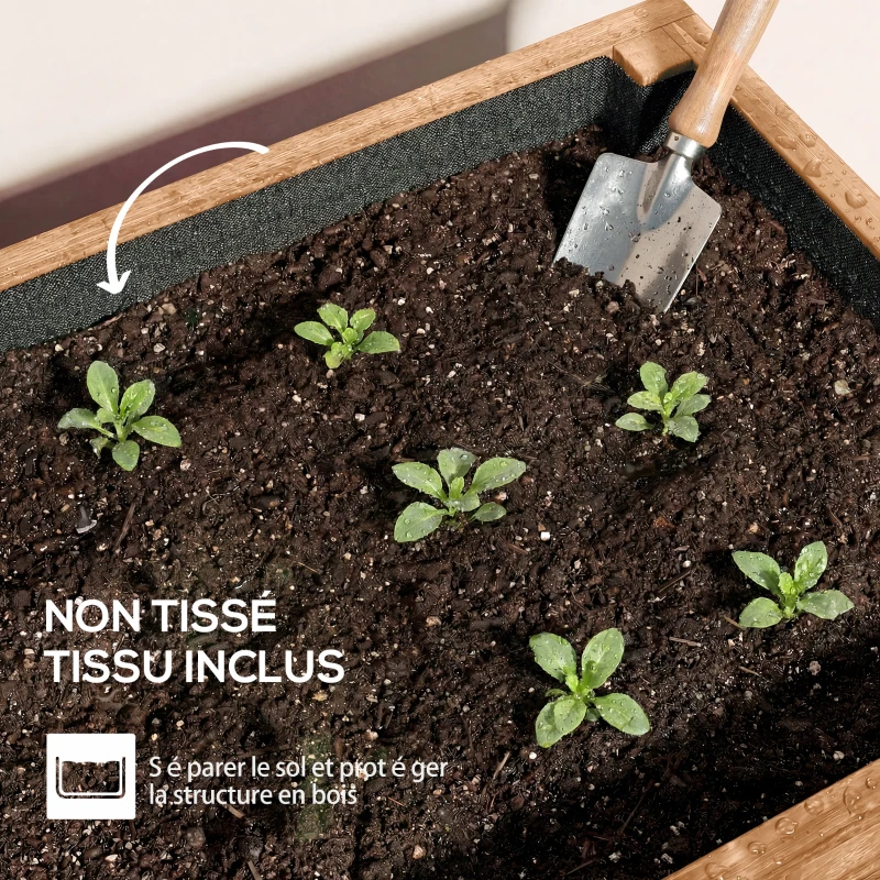 Outsunny Jardinière Surélevée en Bois avec 4 Étages, avec Trous de Drainage et Doublure en Tissu, 85x45x140cm, Marron